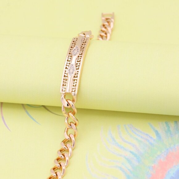 "Elegant Rose Gold Link Bracelet with Sparkling Dual Marquise Design, XPBL0955 - Picture 2 of 12